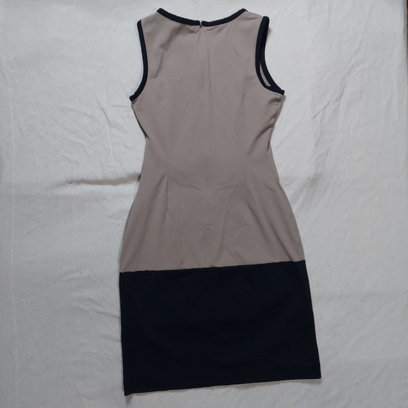Cynthia Rowley sheath dress XS sleeveless taupe black colorblock stretch nylon - Picture 7 of 9